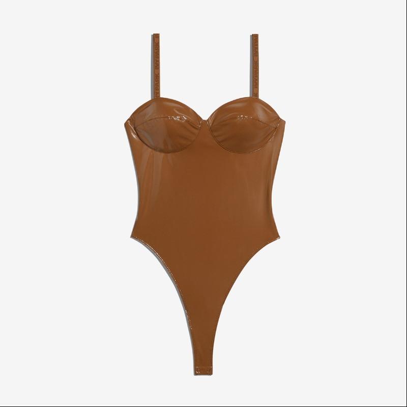 Ivy Park Latex Bodysuit Wild Brown | Size XS